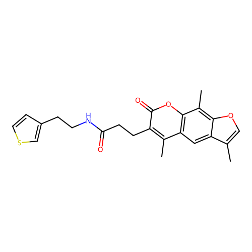 N-(2-(thiophen-3-yl)ethyl)-3-(3,5,9-trimethyl-7-oxo-7H-furo[3,2-g]chromen-6-yl)propanamide structure