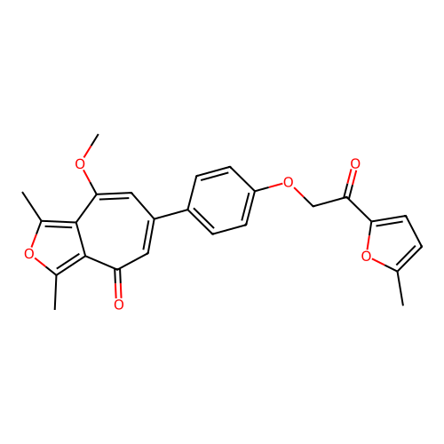 8-methoxy-1,3-dimethyl-6-(4-(2-(5-methylfuran-2-yl)-2-oxoethoxy)phenyl)-4H-cyclohepta[c]furan-4-one structure