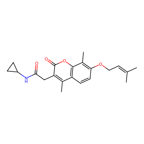 N-cyclopropyl-2-(4,8-dimethyl-7-((3-methylbut-2-en-1-yl)oxy)-2-oxo-2H-chromen-3-yl)acetamide structure