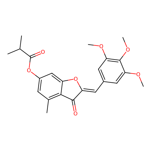 (2Z)-4-methyl-3-oxo-2-[(3,4,5-trimethoxyphenyl)methylidene]-2,3-dihydro-1-benzofuran-6-yl 2-methylpropanoate structure