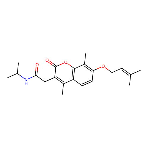 2-(4,8-dimethyl-7-((3-methylbut-2-en-1-yl)oxy)-2-oxo-2H-chromen-3-yl)-N-isopropylacetamide structure