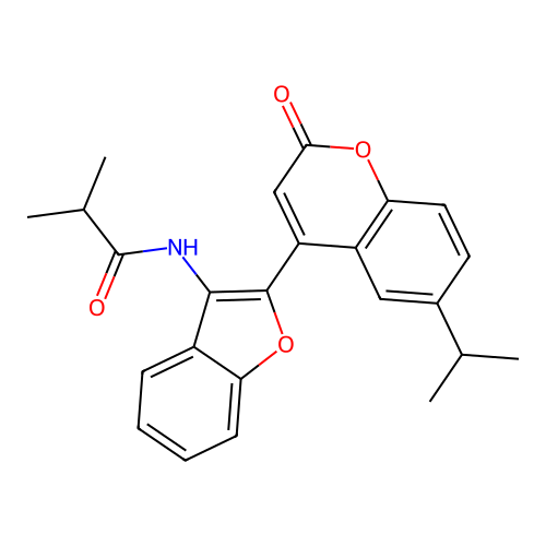 2-methyl-N-{2-[2-oxo-6-(propan-2-yl)-2H-chromen-4-yl]-1-benzofuran-3-yl}propanamide structure