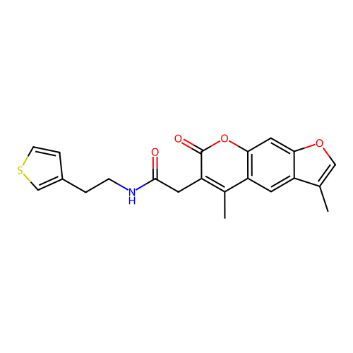 2-(3,5-dimethyl-7-oxo-7H-furo[3,2-g]chromen-6-yl)-N-(2-(thiophen-3-yl)ethyl)acetamide structure