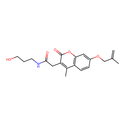 N-(3-hydroxypropyl)-2-(4-methyl-7-((2-methylallyl)oxy)-2-oxo-2H-chromen-3-yl)acetamide structure