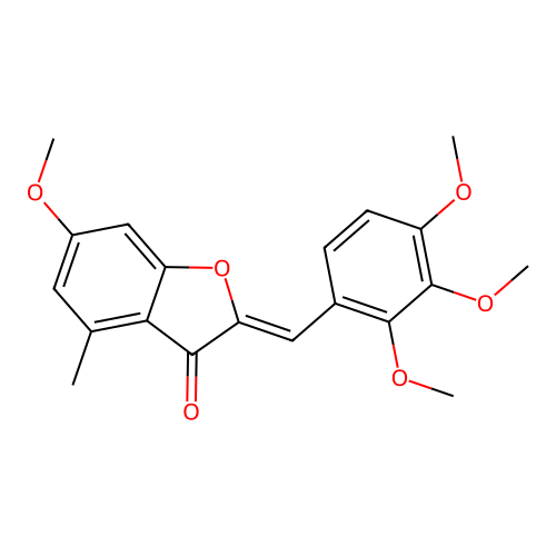 (Z)-6-methoxy-4-methyl-2-(2,3,4-trimethoxybenzylidene)benzofuran-3(2H)-one structure
