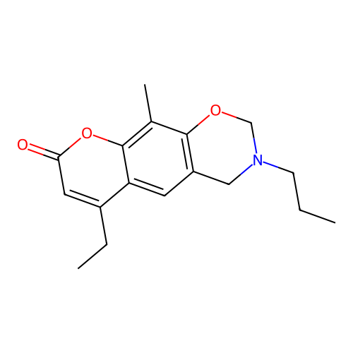 6-ethyl-10-methyl-3-propyl-3,4-dihydrochromeno[6,7-e][1,3]oxazin-8(2H)-one structure