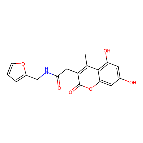 2-(5,7-dihydroxy-4-methyl-2-oxo-2H-chromen-3-yl)-N-(furan-2-ylmethyl)acetamide structure