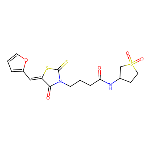 (Z)-N-(1,1-dioxidotetrahydrothiophen-3-yl)-4-(5-(furan-2-ylmethylene)-4-oxo-2-thioxothiazolidin-3-yl)butanamide structure