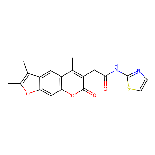 N-(thiazol-2-yl)-2-(2,3,5-trimethyl-7-oxo-7H-furo[3,2-g]chromen-6-yl)acetamide structure