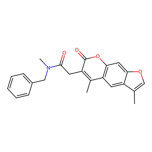 N-benzyl-2-(3,5-dimethyl-7-oxo-7H-furo[3,2-g]chromen-6-yl)-N-methylacetamide structure