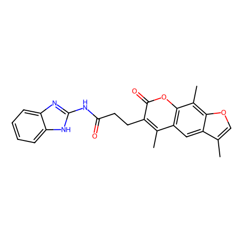 N-(1H-benzo[d]imidazol-2-yl)-3-(3,5,9-trimethyl-7-oxo-7H-furo[3,2-g]chromen-6-yl)propanamide structure
