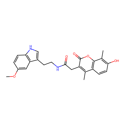 2-(7-hydroxy-4,8-dimethyl-2-oxo-2H-chromen-3-yl)-N-(2-(5-methoxy-1H-indol-3-yl)ethyl)acetamide structure