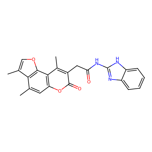 N-(1H-benzo[d]imidazol-2-yl)-2-(3,4,9-trimethyl-7-oxo-7H-furo[2,3-f]chromen-8-yl)acetamide structure