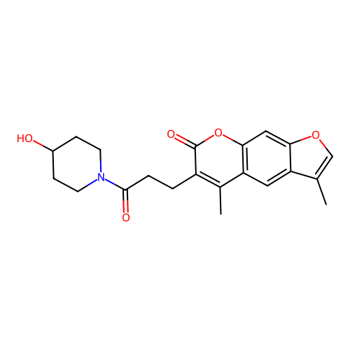 6-(3-(4-hydroxypiperidin-1-yl)-3-oxopropyl)-3,5-dimethyl-7H-furo[3,2-g]chromen-7-one structure