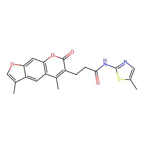 3-(3,5-dimethyl-7-oxo-7H-furo[3,2-g]chromen-6-yl)-N-(5-methylthiazol-2-yl)propanamide structure