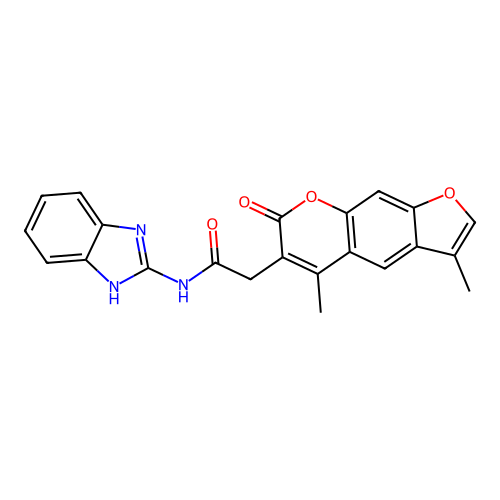 N-(1H-benzo[d]imidazol-2-yl)-2-(3,5-dimethyl-7-oxo-7H-furo[3,2-g]chromen-6-yl)acetamide structure