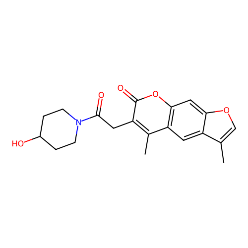 6-(2-(4-hydroxypiperidin-1-yl)-2-oxoethyl)-3,5-dimethyl-7H-furo[3,2-g]chromen-7-one structure