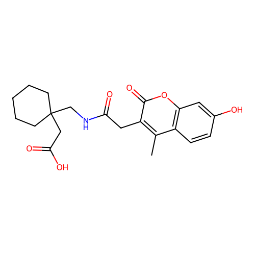 2-(1-((2-(7-hydroxy-4-methyl-2-oxo-2H-chromen-3-yl)acetamido)methyl)cyclohexyl)acetic acid structure