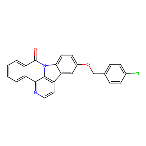 12-((4-chlorobenzyl)oxy)-8H-benzo[c]indolo[3,2,1-ij][1,5]naphthyridin-8-one structure