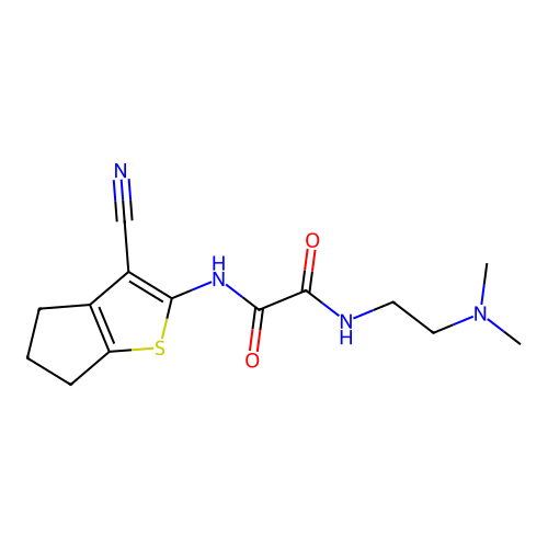 N'-(3-cyano-5,6-dihydro-4H-cyclopenta[b]thiophen-2-yl)-N-(2-dimethylaminoethyl)oxamide structure