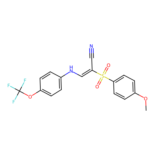 (2E)-2-[(4-methoxyphenyl)sulfonyl]-3-{[4-(trifluoromethoxy)phenyl]amino}prop-2-enenitrile structure