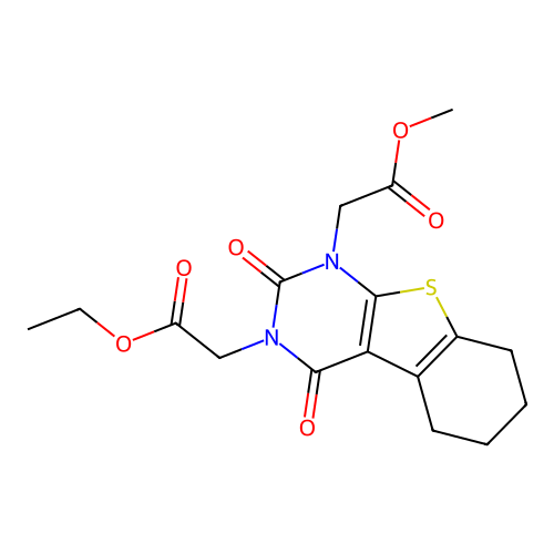 ethyl 2-(1-(2-methoxy-2-oxoethyl)-2,4-dioxo-1,2,5,6,7,8-hexahydrobenzo[4,5]thieno[2,3-d]pyrimidin-3(4H)-yl)acetate structure