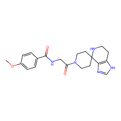 4-methoxy-N-(2-oxo-2-(1,5,6,7-tetrahydrospiro[imidazo[4,5-c]pyridine-4,4'-piperidin]-1'-yl)ethyl)benzamide structure