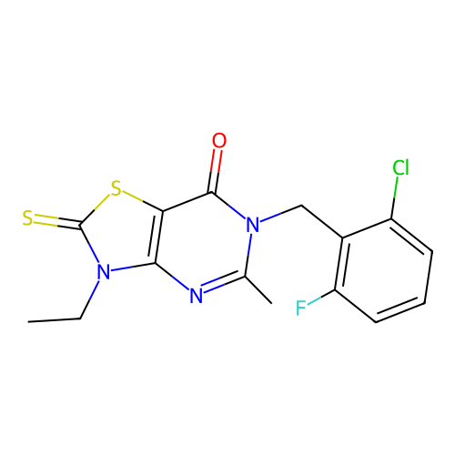 6-(2-chloro-6-fluorobenzyl)-3-ethyl-5-methyl-2-thioxo-2,3-dihydrothiazolo[4,5-d]pyrimidin-7(6H)-one structure