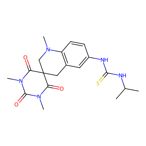 1-isopropyl-3-(1,1',3-trimethyl-2,4,6-trioxo-2,2',3,4,4',6-hexahydro-1H,1'H-spiro[pyrimidine-5,3'-quinolin]-6'-yl)thiourea structure