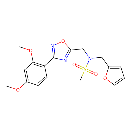N-((3-(2,4-dimethoxyphenyl)-1,2,4-oxadiazol-5-yl)methyl)-N-(furan-2-ylmethyl)methanesulfonamide structure