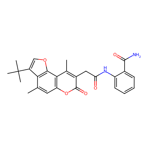 2-(2-(3-(tert-butyl)-4,9-dimethyl-7-oxo-7H-furo[2,3-f]chromen-8-yl)acetamido)benzamide structure