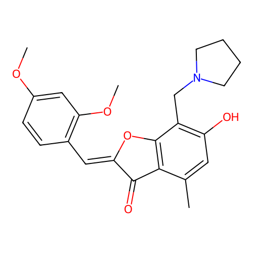 (Z)-2-(2,4-dimethoxybenzylidene)-6-hydroxy-4-methyl-7-(pyrrolidin-1-ylmethyl)benzofuran-3(2H)-one structure