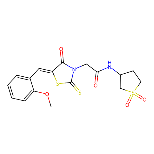 N-(1,1-dioxidotetrahydrothiophen-3-yl)-2-[(5Z)-5-(2-methoxybenzylidene)-4-oxo-2-thioxo-1,3-thiazolidin-3-yl]acetamide structure