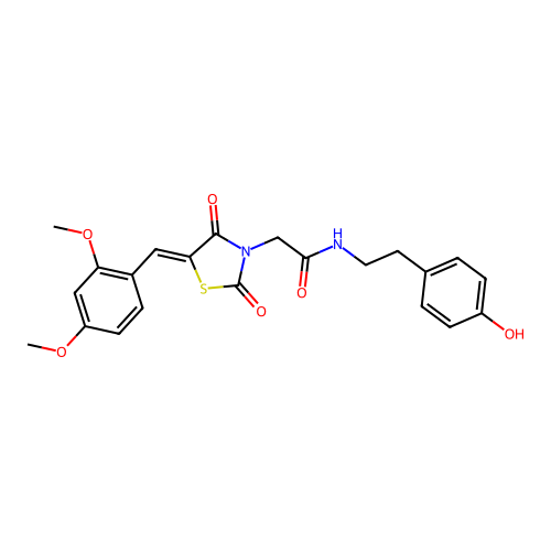 2-[(5Z)-5-(2,4-dimethoxybenzylidene)-2,4-dioxo-1,3-thiazolidin-3-yl]-N-[2-(4-hydroxyphenyl)ethyl]acetamide structure