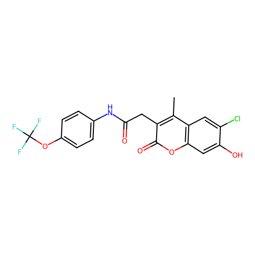 2-(6-chloro-7-hydroxy-4-methyl-2-oxo-chromen-3-yl)-N-[4-(trifluoromethoxy)phenyl]acetamide structure