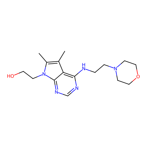 2-(5,6-dimethyl-4-((2-morpholinoethyl)amino)-7H-pyrrolo[2,3-d]pyrimidin-7-yl)ethanol structure
