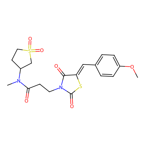 N-(1,1-dioxothiolan-3-yl)-3-[(5Z)-5-[(4-methoxyphenyl)methylidene]-2,4-dioxo-1,3-thiazolidin-3-yl]-N-methylpropanamide structure