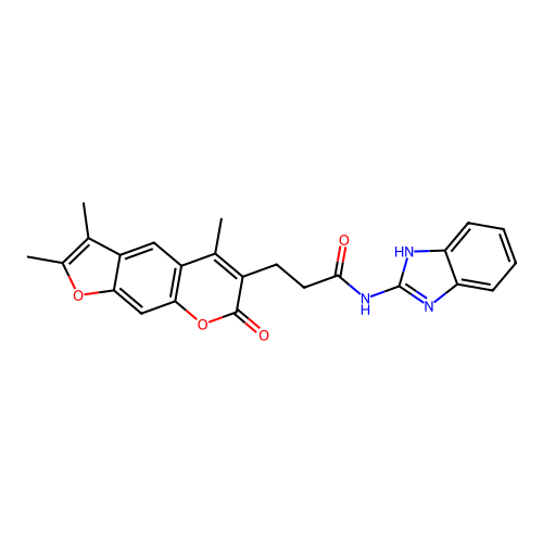 N-(1H-benzo[d]imidazol-2-yl)-3-(2,3,5-trimethyl-7-oxo-7H-furo[3,2-g]chromen-6-yl)propanamide structure
