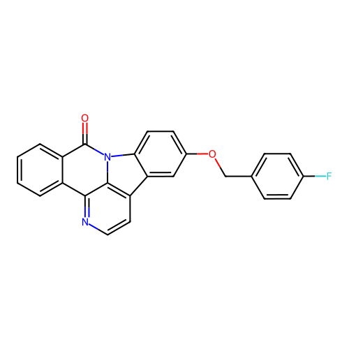 12-((4-fluorobenzyl)oxy)-8H-benzo[c]indolo[3,2,1-ij][1,5]naphthyridin-8-one structure