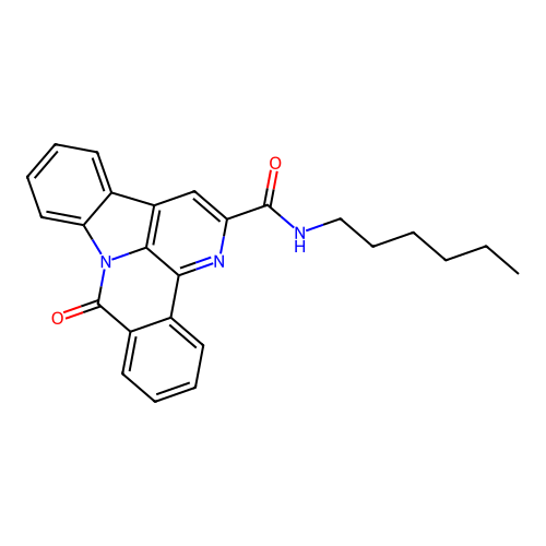 N-hexyl-8-oxo-8H-benzo[c]indolo[3,2,1-ij][1,5]naphthyridine-2-carboxamide structure