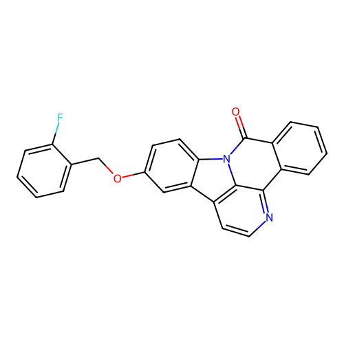 12-((2-fluorobenzyl)oxy)-8H-benzo[c]indolo[3,2,1-ij][1,5]naphthyridin-8-one structure