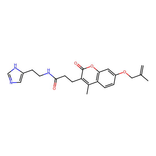 N-(2-(1H-imidazol-4-yl)ethyl)-3-(4-methyl-7-((2-methylallyl)oxy)-2-oxo-2H-chromen-3-yl)propanamide structure
