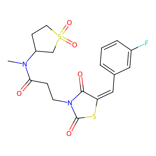 (E)-N-(1,1-dioxidotetrahydrothiophen-3-yl)-3-(5-(3-fluorobenzylidene)-2,4-dioxothiazolidin-3-yl)-N-methylpropanamide structure
