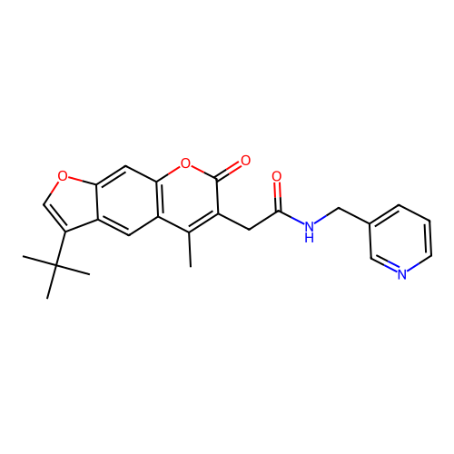 2-(3-tert-butyl-5-methyl-7-oxofuro[3,2-g]chromen-6-yl)-N-(pyridin-3-ylmethyl)acetamide structure
