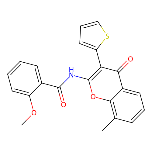2-methoxy-N-(8-methyl-4-oxo-3-(thiophen-2-yl)-4H-chromen-2-yl)benzamide structure