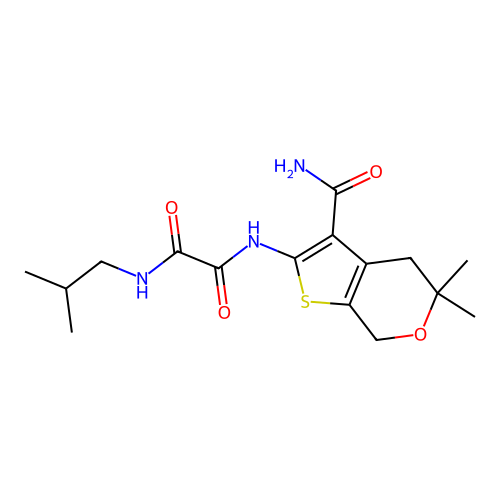 N'-(3-carbamoyl-5,5-dimethyl-4,7-dihydrothieno[2,3-c]pyran-2-yl)-N-(2-methylpropyl)oxamide structure