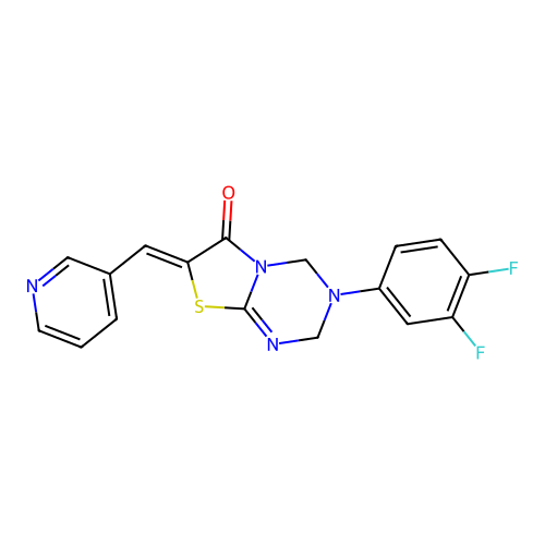 (7Z)-3-(3,4-difluorophenyl)-7-(pyridin-3-ylmethylidene)-2,4-dihydro-[1,3]thiazolo[3,2-a][1,3,5]triazin-6-one structure