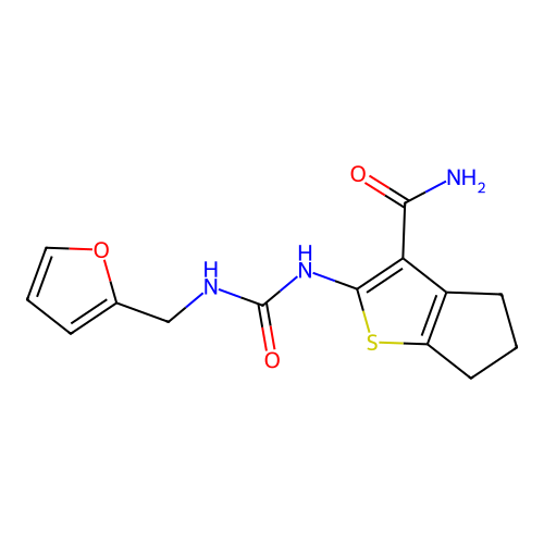 2-(furan-2-ylmethylcarbamoylamino)-5,6-dihydro-4H-cyclopenta[b]thiophene-3-carboxamide structure