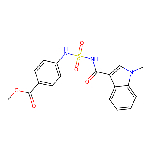 methyl 4-({[(1-methyl-1H-indol-3-yl)carbonyl]sulfamoyl}amino)benzoate structure