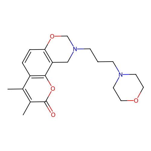 3,4-dimethyl-9-(3-morpholinopropyl)-9,10-dihydrochromeno[8,7-e][1,3]oxazin-2(8H)-one structure